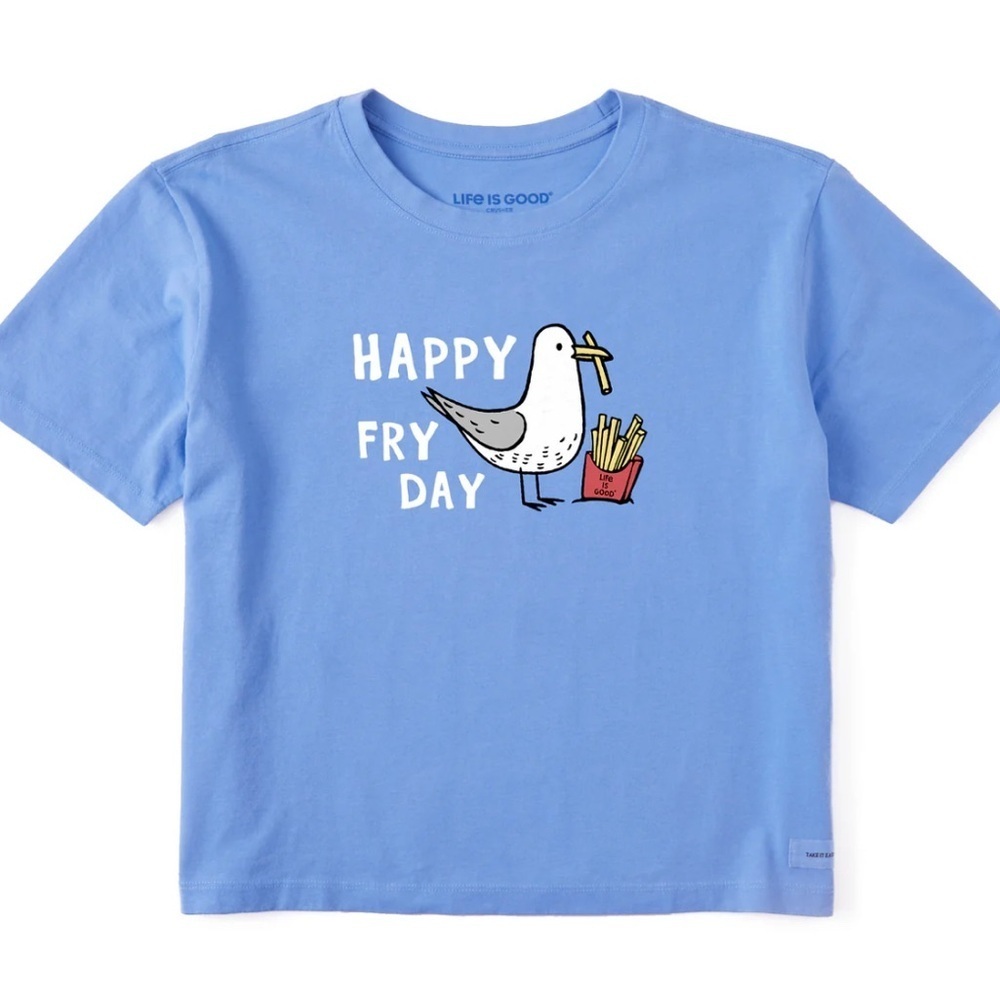 Life Is Good Child Unisex Navy Blue Happy FryDay Graphic Tee, XXL
